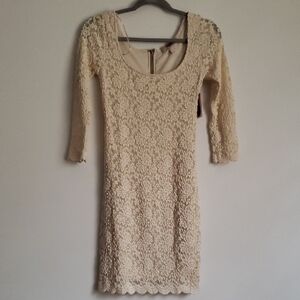 Elegant Cream Lace Dress, Small